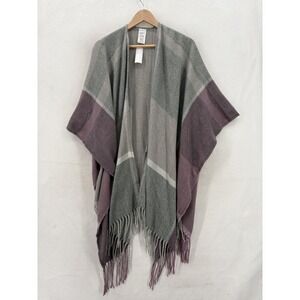 Woolrich Poncho Womens One Size Gray Herringbone Fringe Open Front Wrap NWT